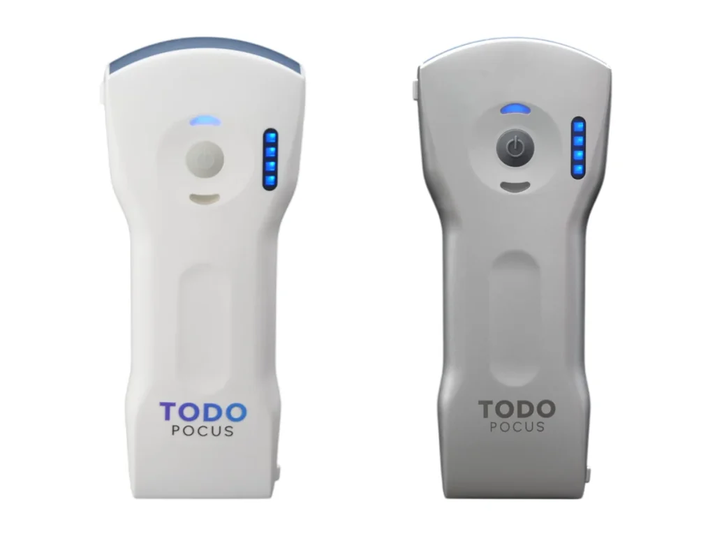 todopocus d3-ultra 3-in-1 handheld ultrasound in clinical white and space silver, mindray te air e5m alternative