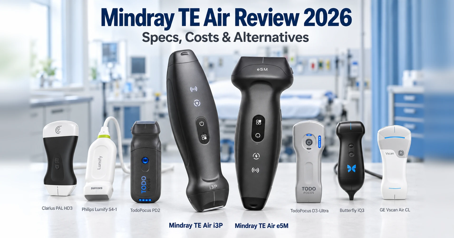 mindray te air review 2026 featuring the te air i3p and te air e5m, with alternatives todopocus pd2, philips lumify s4-1, clarius pal hd3, todopocus d3-ultra, butterfly iq3 and ge vscan air cl
